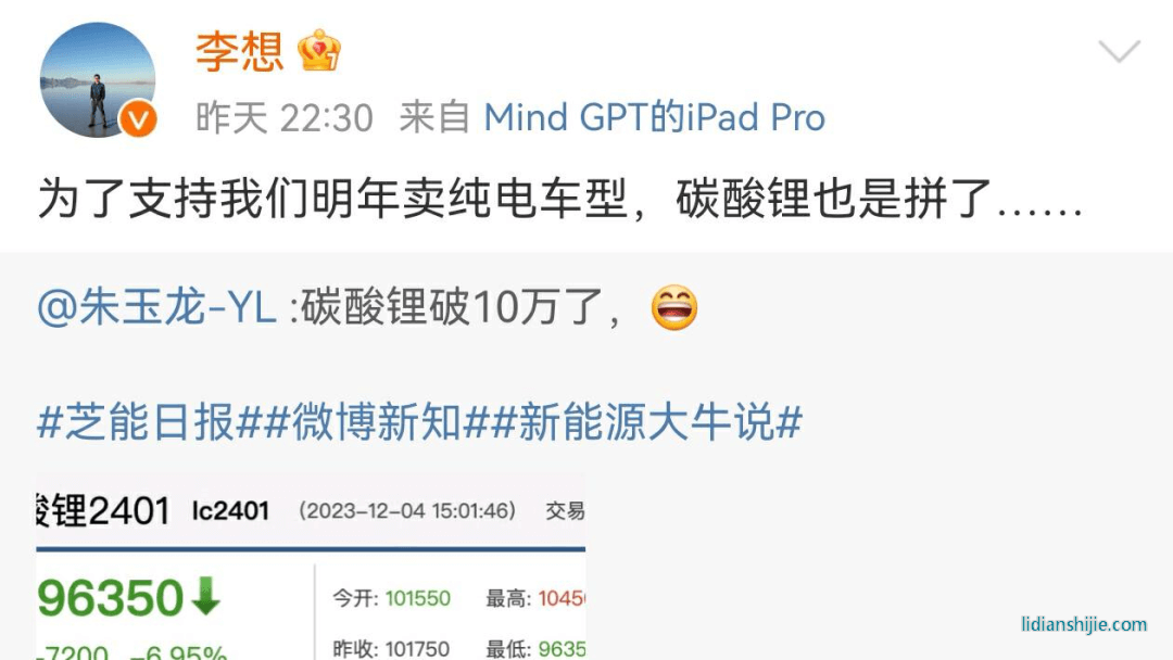 為了支持我們明年賣純電車型，碳酸鋰也是拼了